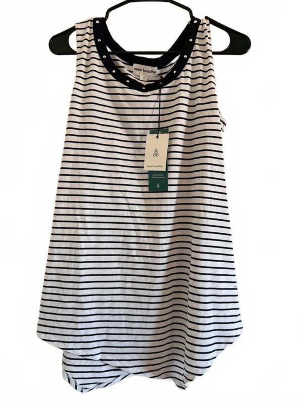 Neon Buddha Palm Beach Striped Tank Top Black White Studded NWT SkuW043
